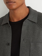 Reiss Charcoal Grey Fitzwilliam Rib-Knit Detail Button-Through Cardigan - Image 4 of 6