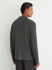 Reiss Charcoal Grey Fitzwilliam Rib-Knit Detail Button-Through Cardigan - Image 5 of 6