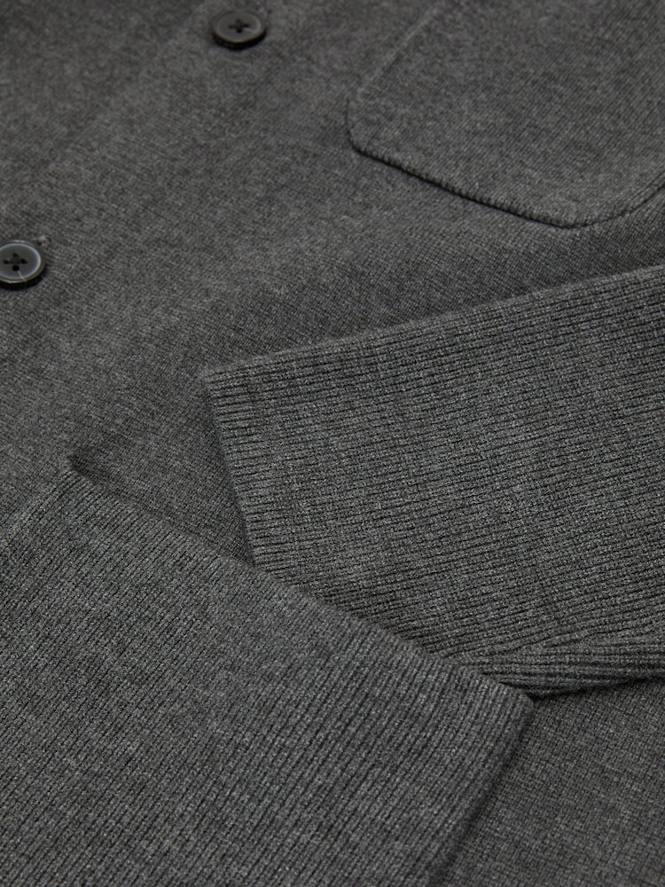 Reiss Charcoal Grey Fitzwilliam Rib-Knit Detail Button-Through Cardigan - Image 6 of 6 Reiss Charcoal Grey Fitzwilliam Rib-Knit Detail Button-Through Cardigan - Image 6 of 6