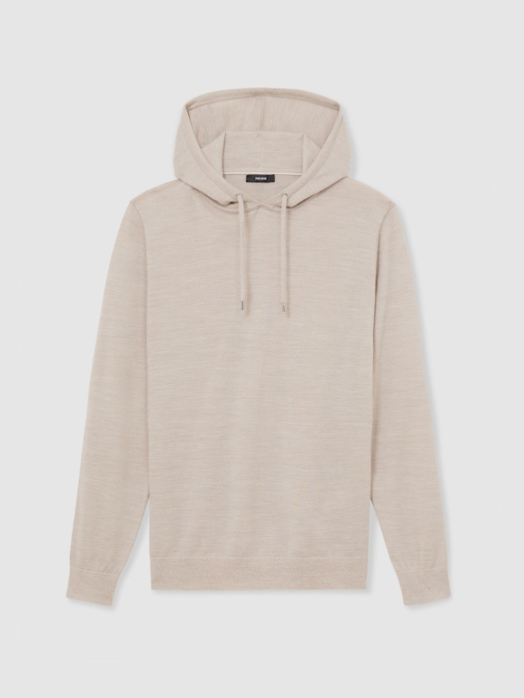 Reiss Stone Mouline Holland Merino Wool Drawstring Hoodie - Image 2 of 6 Reiss Stone Mouline Holland Merino Wool Drawstring Hoodie - Image 2 of 6