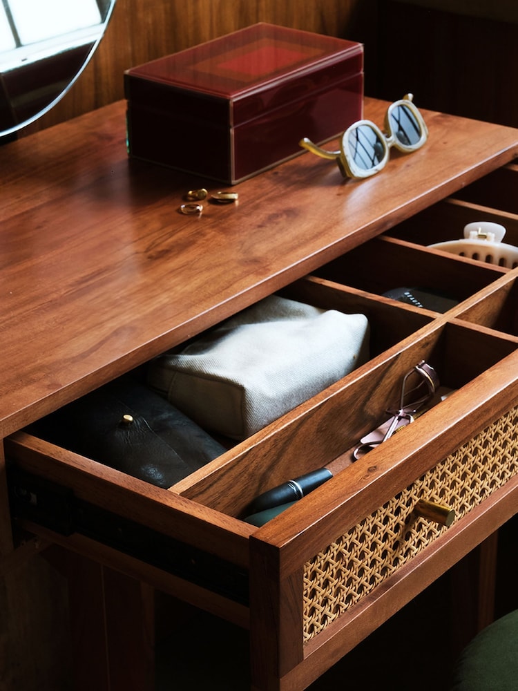 Swoon Mid Brown Raphia Acacia Wood One Drawer Dressing Table - Image 2 of 7