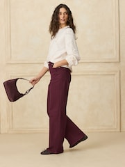 Burgundy Red - High Rise Stretch Wide Leg Jeans - Larawan 1 ng 8