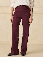 Burgundy Red - High Rise Stretch Wide Leg Jeans - Larawan 2 ng 8