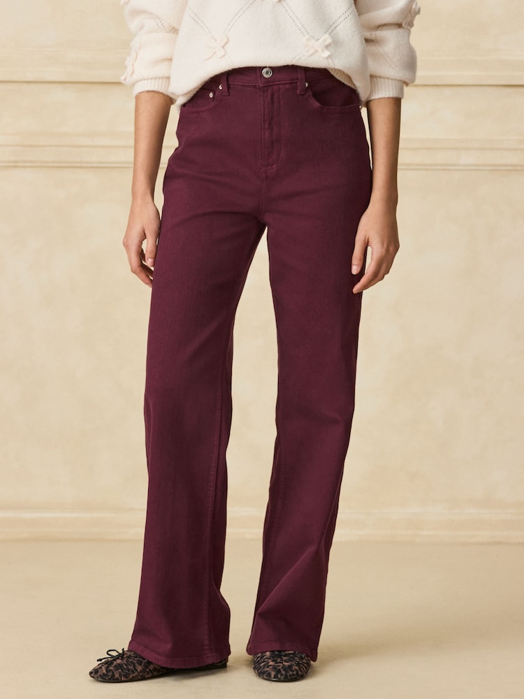 Burgundy Red - High Rise Stretch Wide Leg Jeans - Larawan 2 ng 8 Burgundy Red - High Rise Stretch Wide Leg Jeans - Larawan 2 ng 8