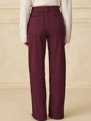 Burgundy Red - High Rise Stretch Wide Leg Jeans - Larawan 3 ng 8