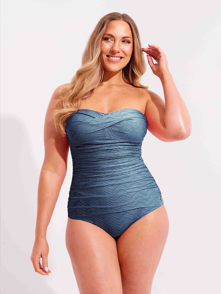 Seaspray Blue Esme Metallised Fiber Twist-Bust Bandeau Swimsuit - Image 1 of 6