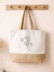 Personalised Birth Flower Initials Canvas Tote Bag by No Ordinary Gift - Image 1 of 4