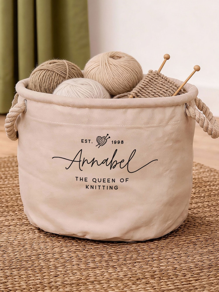 Personalised Knitting Canvas Storage Basket by No Ordinary Gift - Image 1 of 3