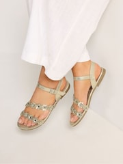 Yours Curve Gold Extra Wide Fit Ditsy Floral Sandals - Image 1 of 5