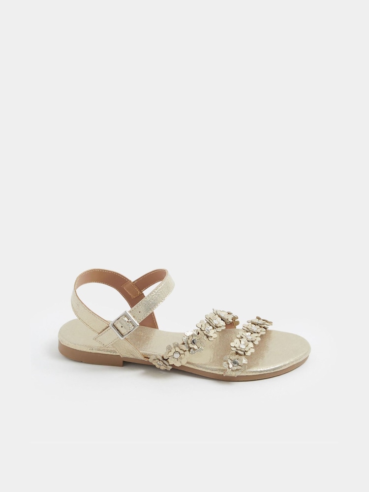 Yours Curve Gold Extra Wide Fit Ditsy Floral Sandals - Image 2 of 5 Yours Curve Gold Extra Wide Fit Ditsy Floral Sandals - Image 2 of 5