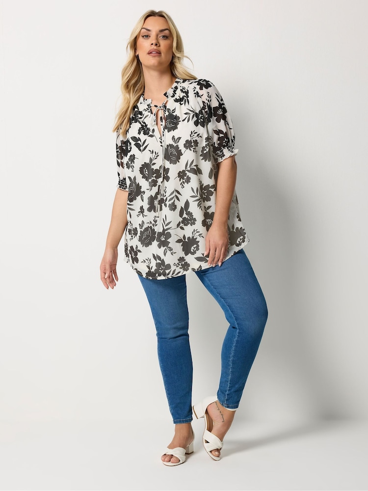 Yours Curve White Frill Neck Lined Blouse - Image 2 of 5