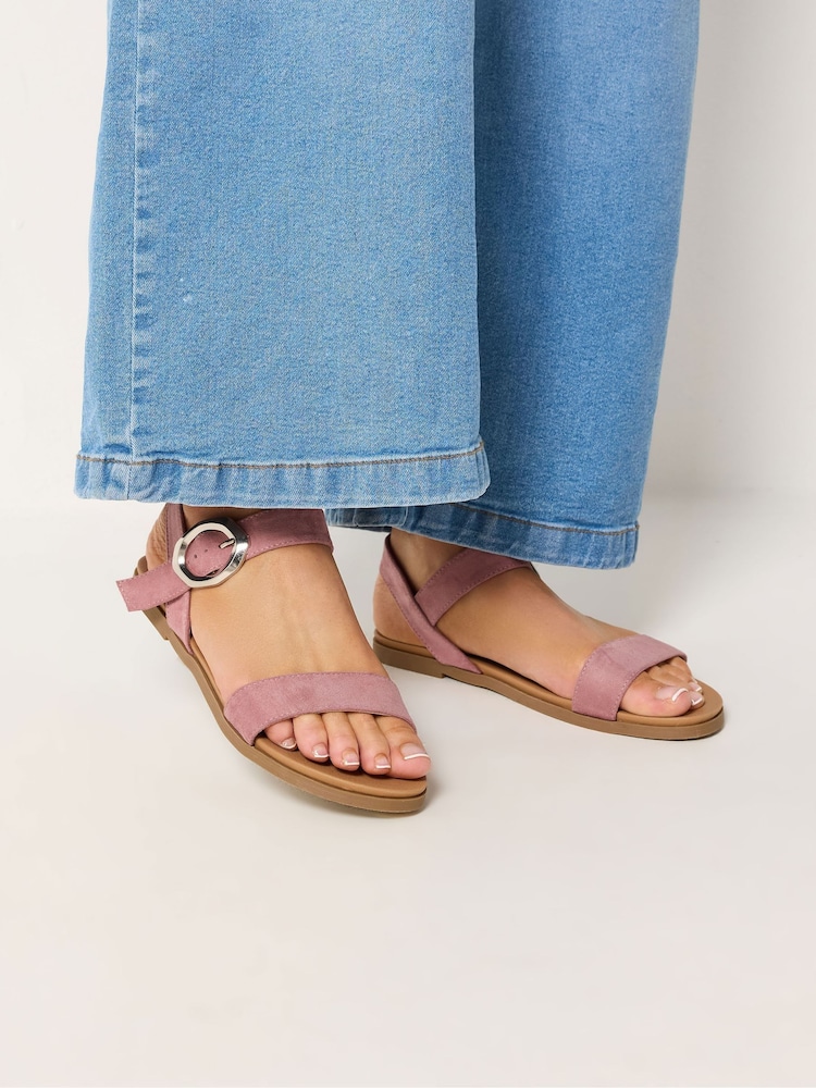 Yours Curve Pink Wide Fit Buckle Detail Sandals - Image 1 of 1
