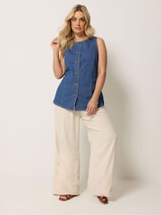 Yours Curve Bleach Blue Elongated Denim Waistcoat - Image 2 of 5