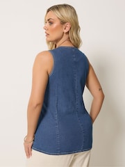 Yours Curve Bleach Blue Elongated Denim Waistcoat - Image 3 of 5