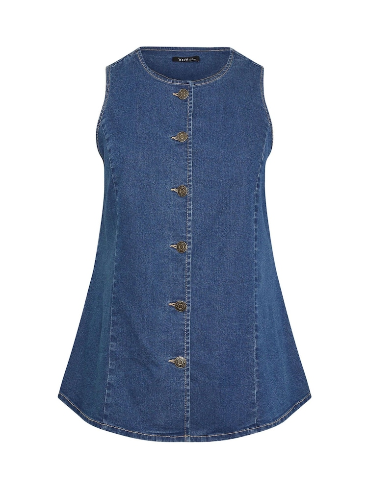 Yours Curve Bleach Blue Elongated Denim Waistcoat - Image 5 of 5