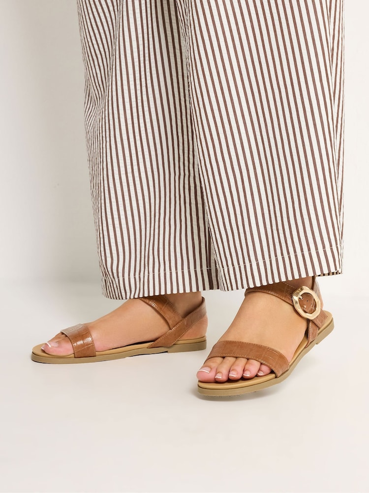 Yours Curve Brown Wide Fit Croc Buckle Detail Sandals - Image 1 of 3