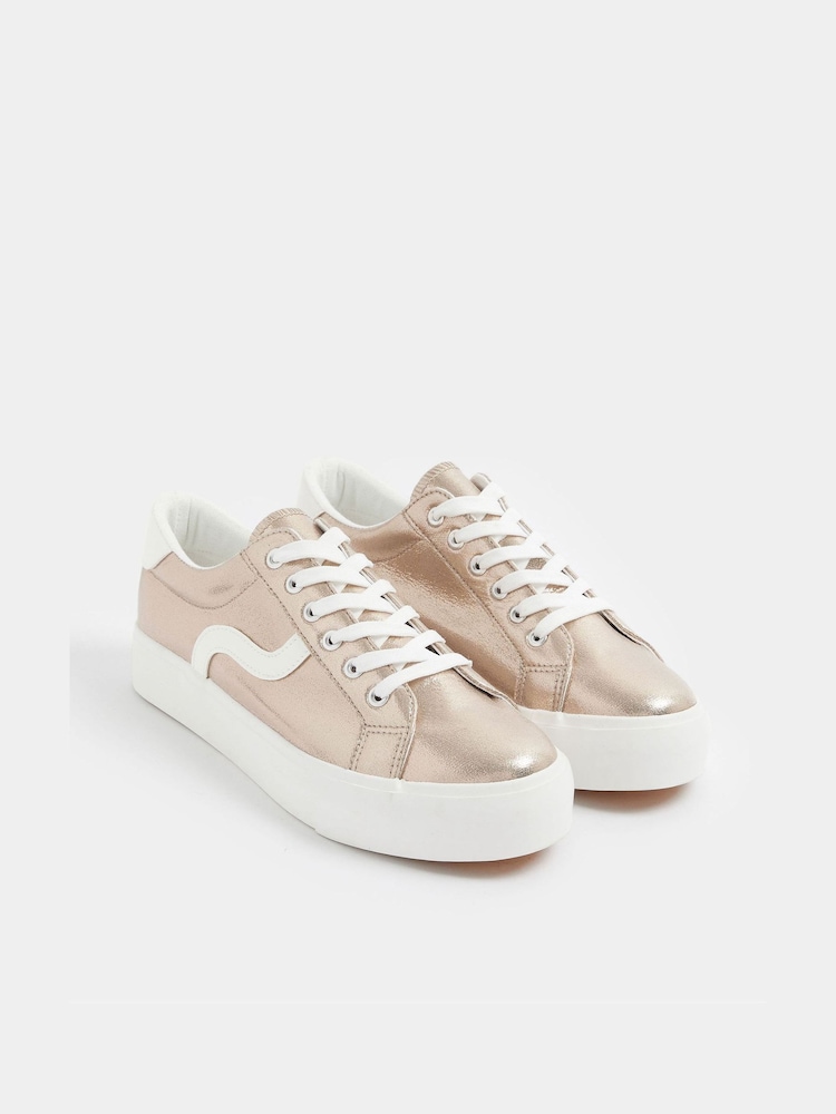 Yours Curve Gold Extra Wide Fit Faux Leather Trainers - Image 2 of 5
