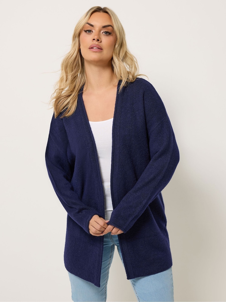 Yours Curve Blue Essential Knitted Cardigan - Image 1 of 5 Yours Curve Blue Essential Knitted Cardigan - Image 1 of 5