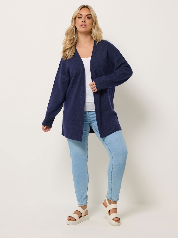 Yours Curve Blue Essential Knitted Cardigan - Image 2 of 5 Yours Curve Blue Essential Knitted Cardigan - Image 2 of 5