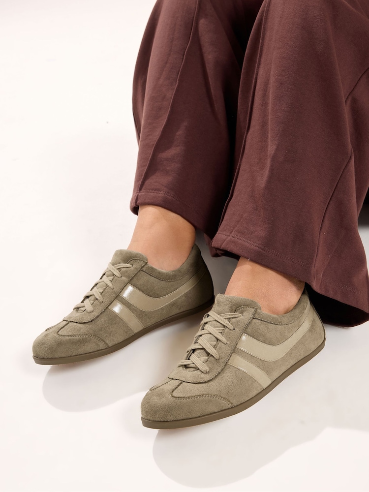 Yours Curve Brown Extra-Wide Fit Low Retro Stripe Trainers - Image 1 of 5
