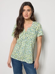 M&Co Sage Green Floral Cotton Henley Top - Image 1 of 5