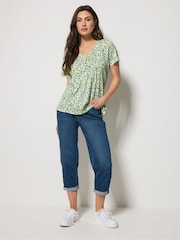 M&Co Sage Green Floral Cotton Henley Top - Image 2 of 5