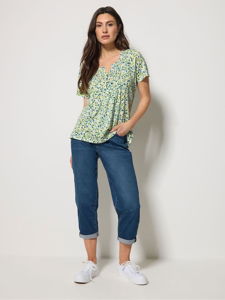 M&Co Sage Green Floral Cotton Henley Top - Image 2 of 5