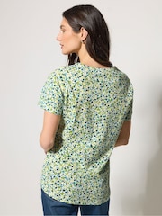 M&Co Sage Green Floral Cotton Henley Top - Image 3 of 5