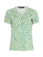 M&Co Sage Green Floral Cotton Henley Top - Image 5 of 5