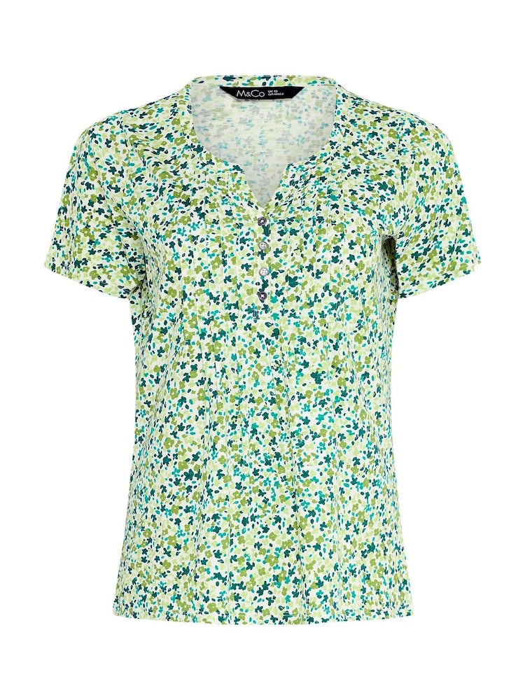 M&Co Sage Green Floral Cotton Henley Top - Image 5 of 5
