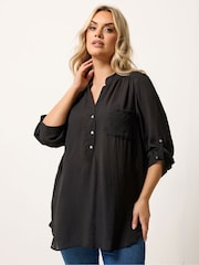 Yours Curve Black Half Placket Shirt - Image 1 of 5