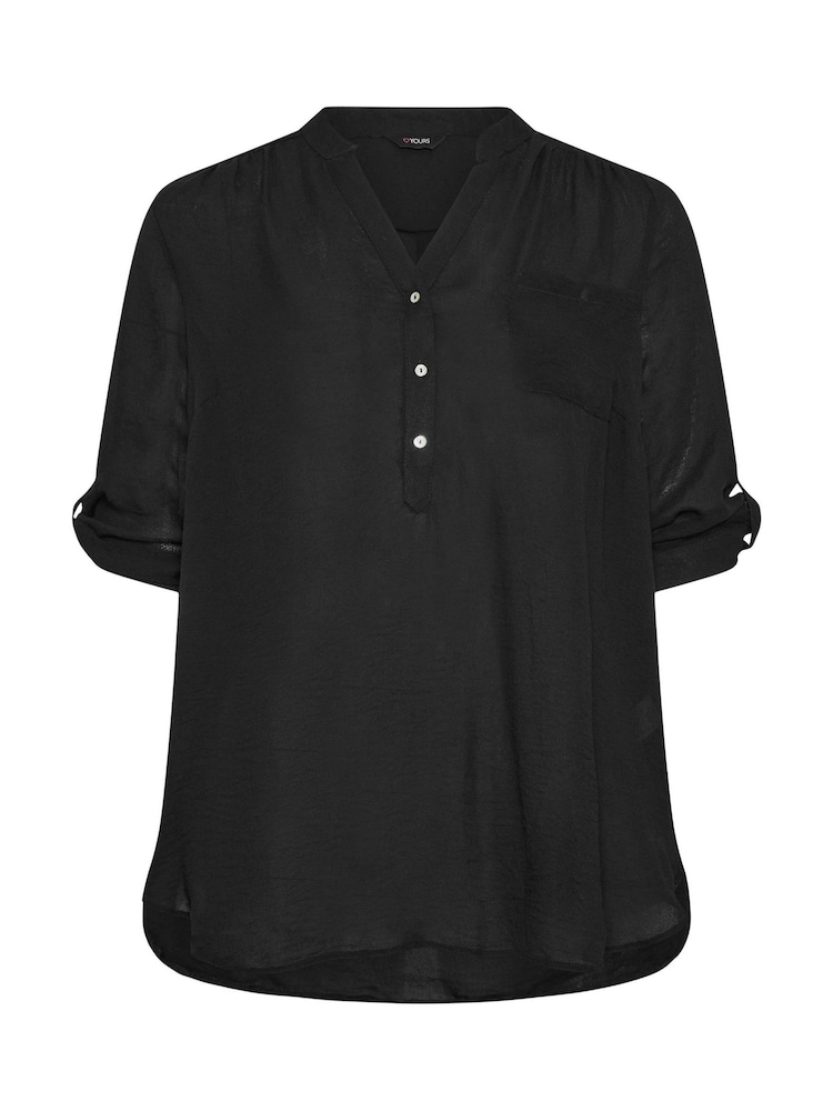 Yours Curve Black Half Placket Shirt - Image 5 of 5 Yours Curve Black Half Placket Shirt - Image 5 of 5