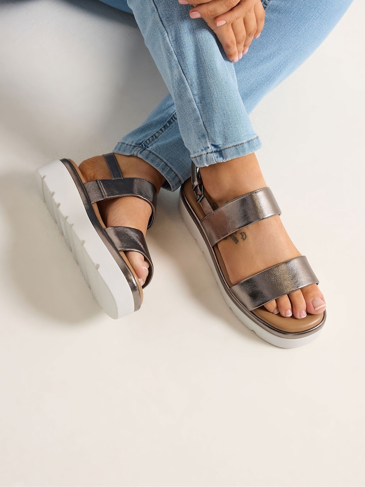 Yours Curve Grey Extra-Wide Fit Faux Leather Padded Wedge Sandals - Image 1 of 3 Yours Curve Grey Extra-Wide Fit Faux Leather Padded Wedge Sandals - Image 1 of 3