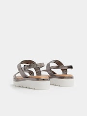 Yours Curve Grey Extra-Wide Fit Faux Leather Padded Wedge Sandals - Image 2 of 3