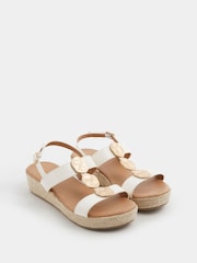 Yours Curve White Wide Fit Hammered Disk Wedge Sandals - Image 1 of 4