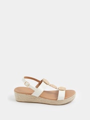 Yours Curve White Wide Fit Hammered Disk Wedge Sandals - Image 2 of 4