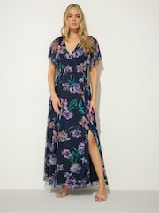 Long Tall Sally Blue Floral Mesh Wrap Maxi Dress - Image 1 of 5