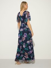 Long Tall Sally Blue Floral Mesh Wrap Maxi Dress - Image 2 of 5