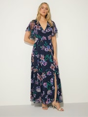 Long Tall Sally Blue Floral Mesh Wrap Maxi Dress - Image 3 of 5