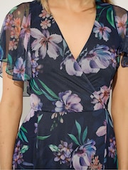 Long Tall Sally Blue Floral Mesh Wrap Maxi Dress - Image 4 of 5