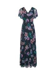 Long Tall Sally Blue Floral Mesh Wrap Maxi Dress - Image 5 of 5