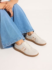 Yours Curve White Metallic Extra-Wide Fit Retro Stripe Trainers - Image 1 of 3