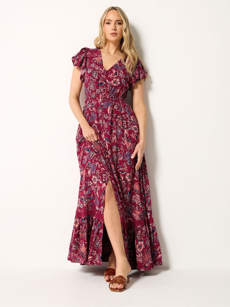 Long Tall Sally Red Floral Button Through Maxi Dress - Image 2 of 5