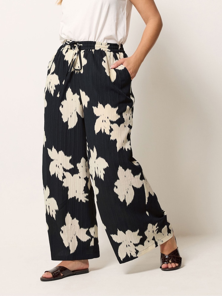 Yours Curve Black Wide Leg Trousers - Image 1 of 5 Yours Curve Black Wide Leg Trousers - Image 1 of 5