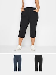 Yours Curve Black Cool Cotton Cropped Trousers 2 Pack - Image 1 of 8