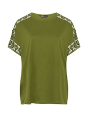 Yours Curve Green Crochet Sleeve Boxy T-Shirt - Image 5 of 5