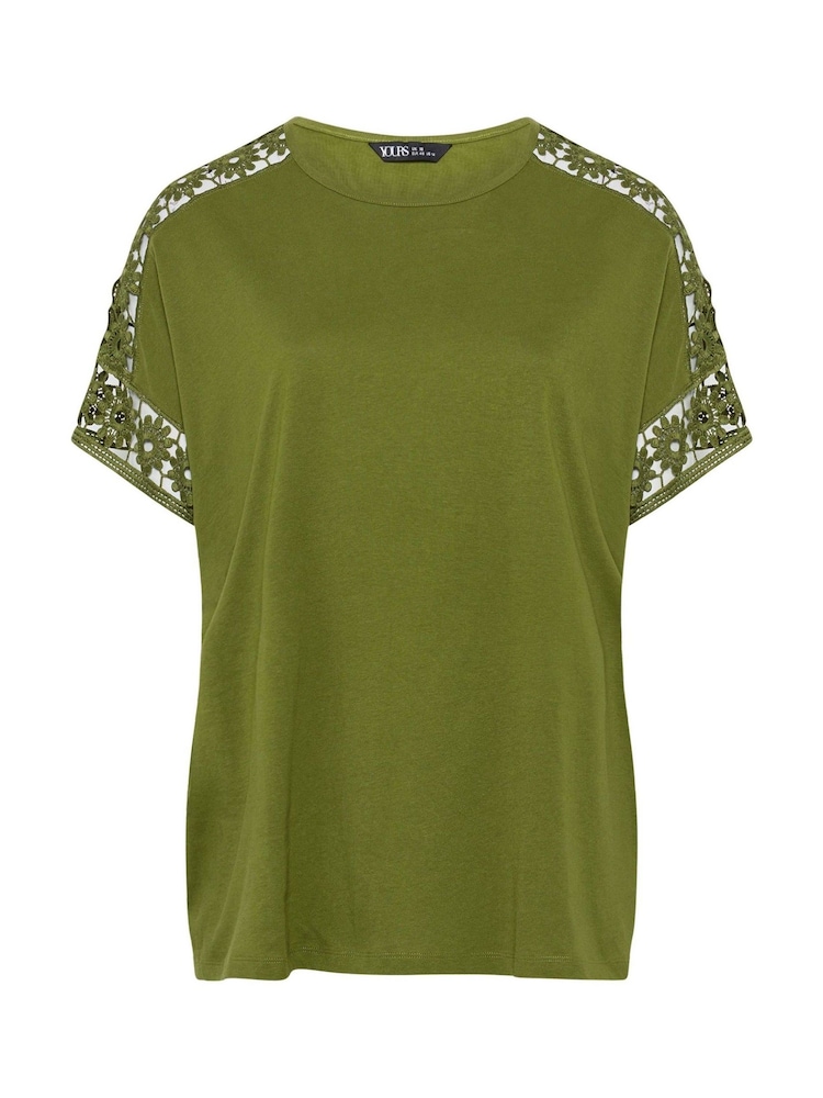 Yours Curve Green Crochet Sleeve Boxy T-Shirt - Image 5 of 5