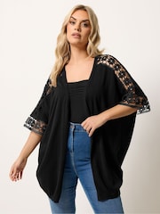 Yours Curve Black Crochet Sleeve Kimono - Image 1 of 5