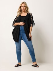 Yours Curve Black Crochet Sleeve Kimono - Image 2 of 5