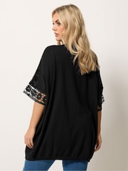 Yours Curve Black Crochet Sleeve Kimono - Image 3 of 5